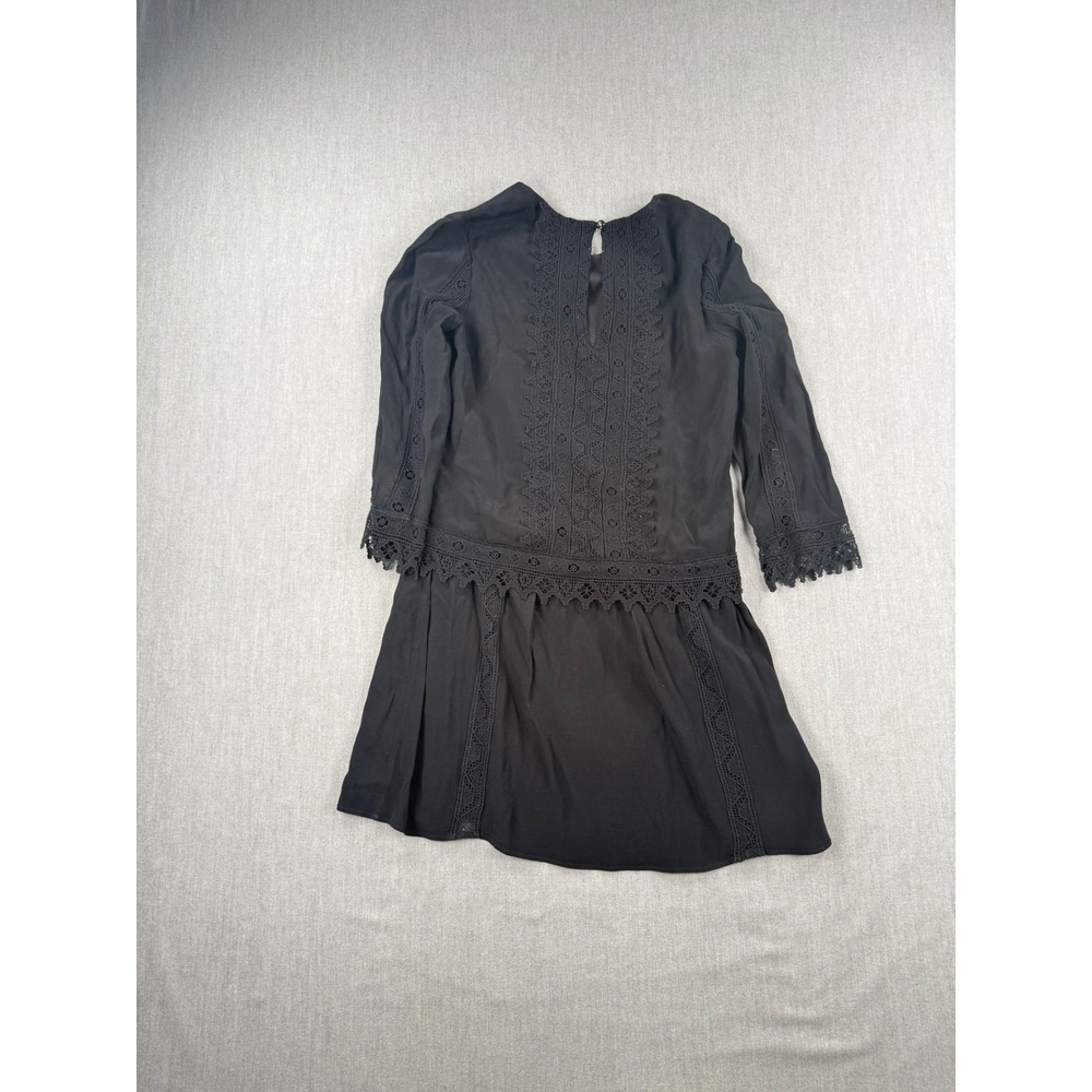 Dolce Vita Black Crochet Lace Panel Long Sleeve Boho Mini Dress Size Small - Picture 9 of 9